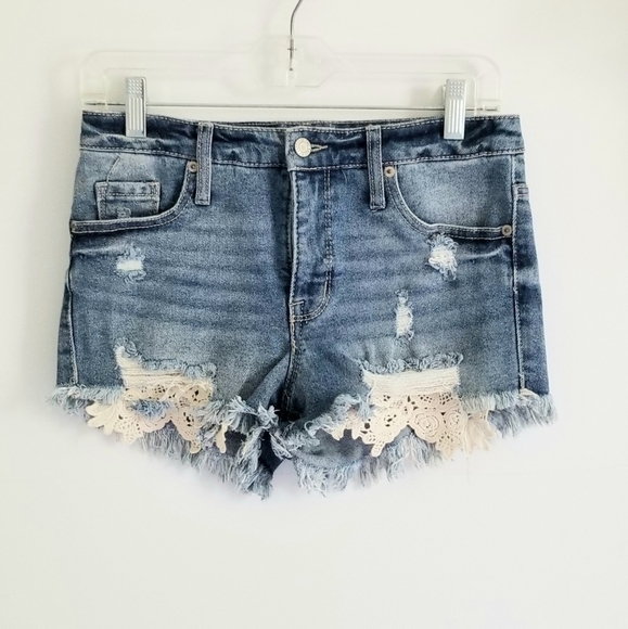 Mossimo distressed blue jean shorts high rise - Picture 1 of 4